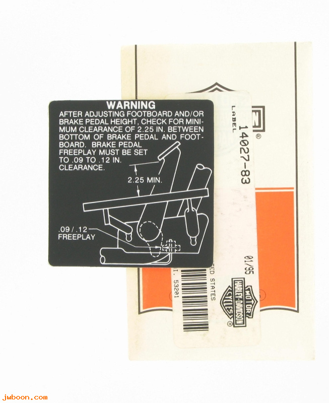   14027-83 (14027-83): Label/decal, footboard and/or brake pedal adjustment-NOS-FLT,FLHT