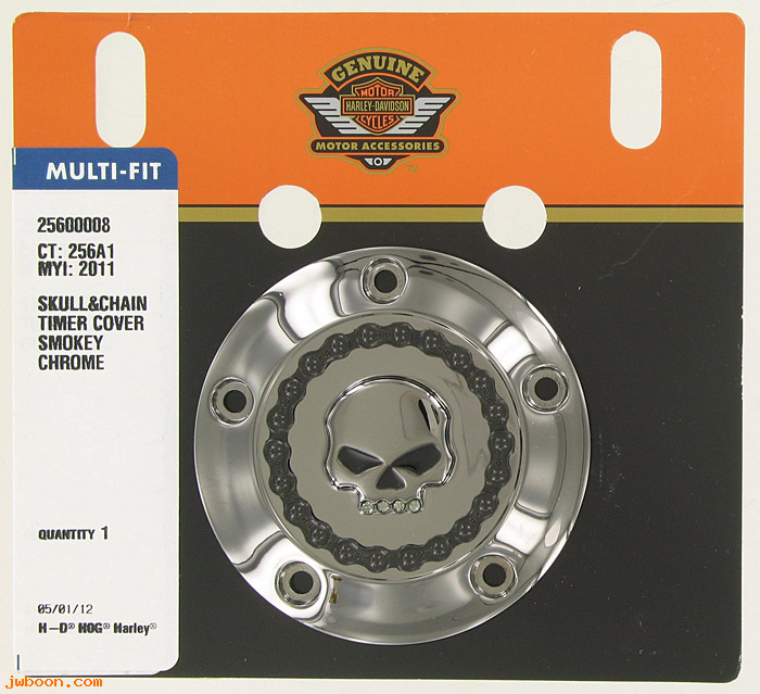   25600008 (25600008): Skull & chain timer cover - smokey chrome - NOS - Twin Cam '99-