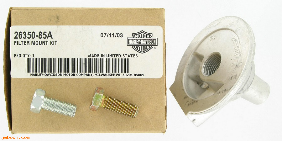   26350-85A (26350-85A): Oil filter mount, left hand thread,with bolts - NOS-EVO1340-87-90