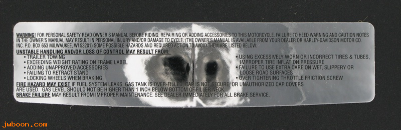   29127-95A (29127-95A): Warning label / decal - air cleaner, EFI - NOS - EVO, TC '95-'06