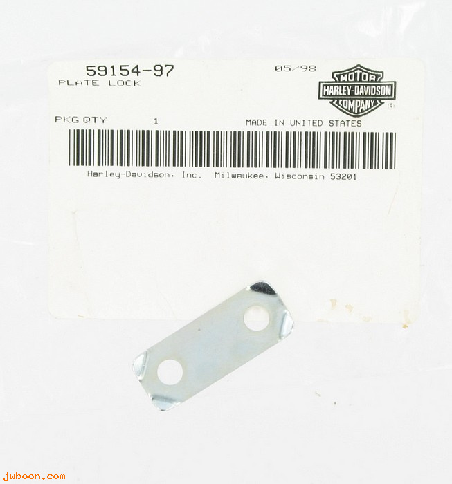   59154-97 (59154-97): Lock plate, rear muffler mount - NOS - Softail FLSTF '98-'99