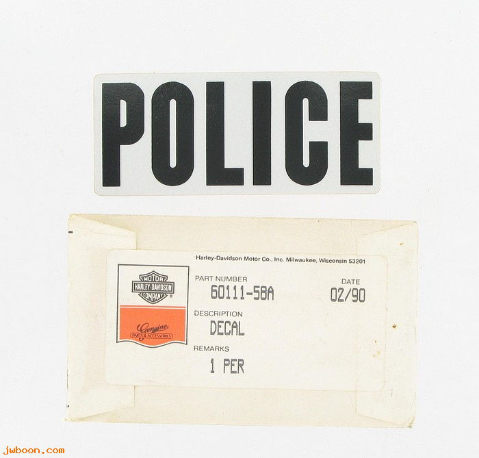   60111-58A (60111-58A): Police decal, front fender - NOS - FL '58-'84. Servi-car '58-'73