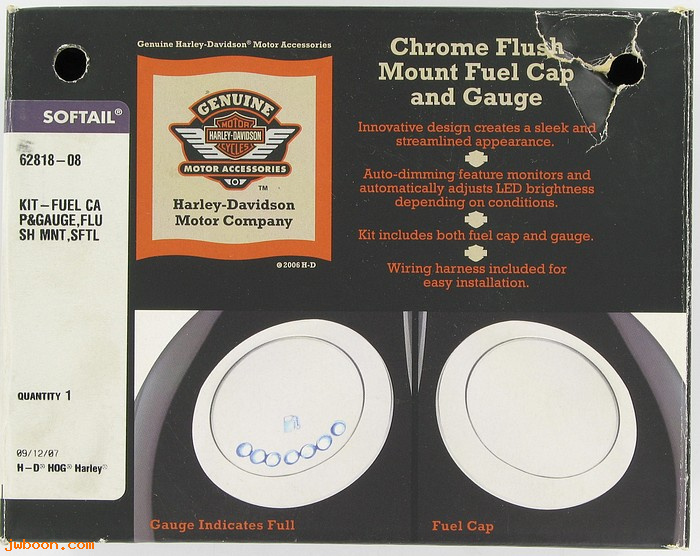   62818-08 (62818-08): Flush mount fuel cap and gauge kit - NOS - Softail models '08-