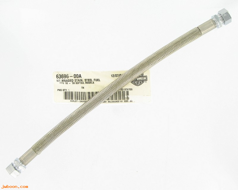   63696-00A (63696-00A): Fuel cross-over line - braided stainless, NOS - Softail 86-99