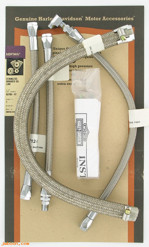   63705-97 (63705-97): Stainless steel braided oil lines - NOS - Softails '92-'99