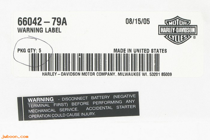   66042-79A (66042-79A): Label/Decal "warning,disconnect battery etc" NOS-XL,FXB,FXR,FXST