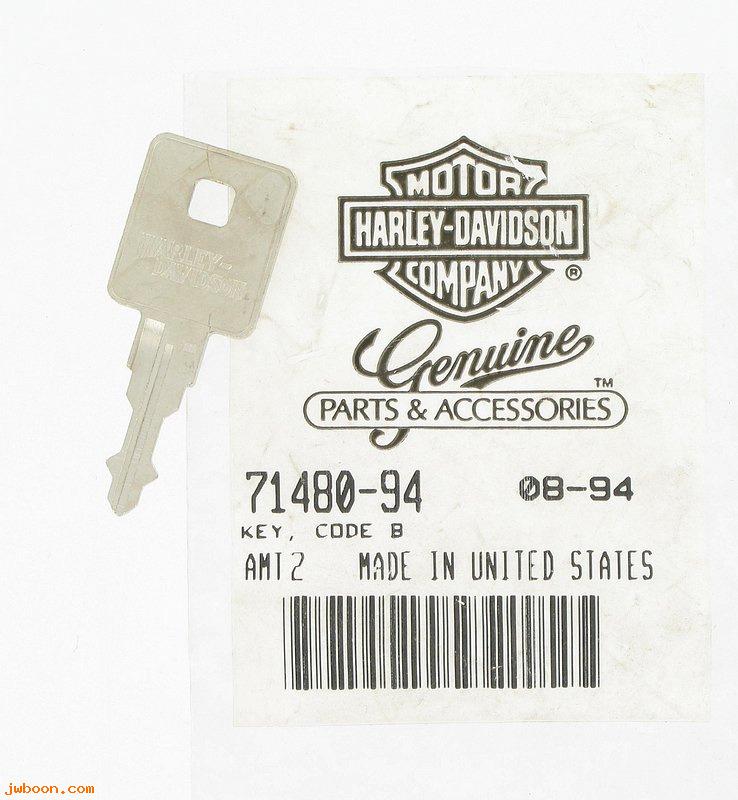   71480-94 (71480-94): Key - code B - NOS - Sportster XL's