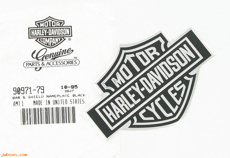   90971-79 (90971-79): Nameplate,saddlebag guard "H-D logo" 3"x4 1/4" - NOS - FLH, FLT