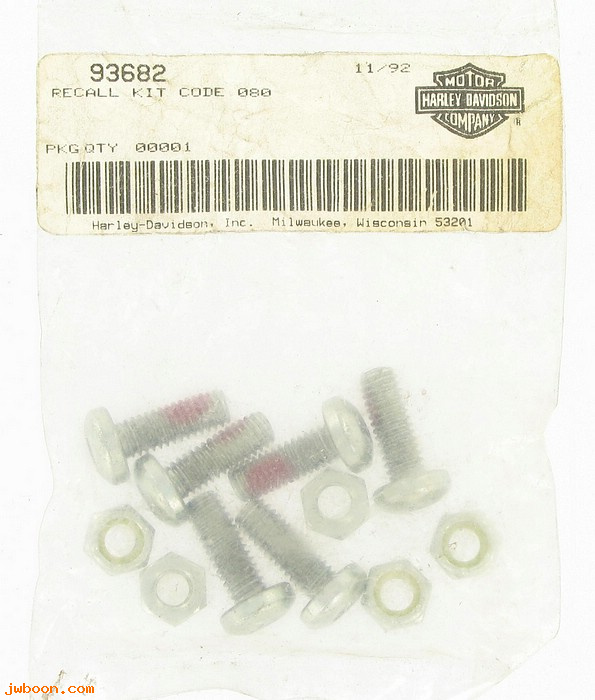   93682 (93682): Safety Recall code 080 - brake disc and jiffy stand screws - NOS