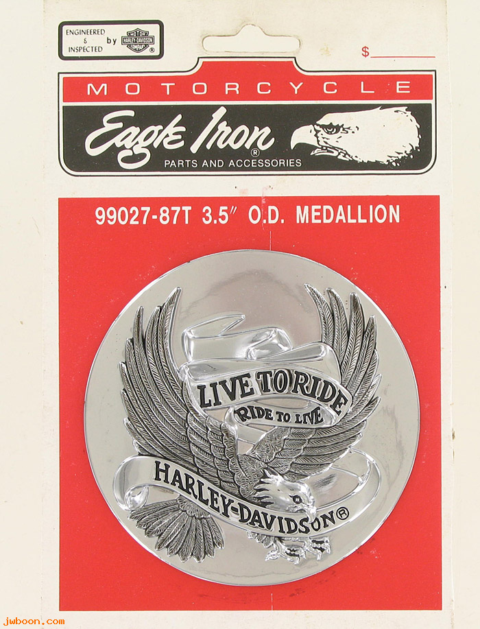   99027-87T (99027-87T): Universal medallion, 3-1/2"    Live to Ride   "Eagle Iron" - NOS