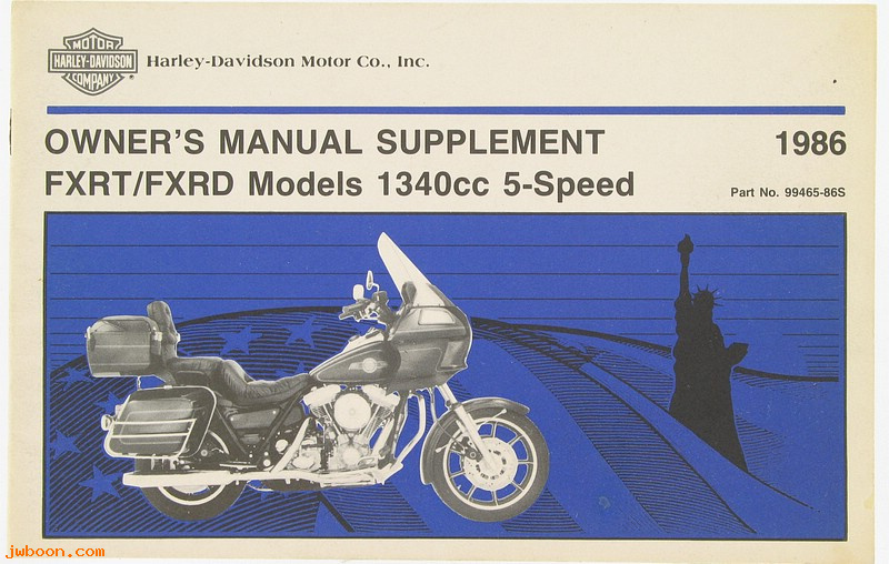   99465-86S (99465-86S): 1986 Riders handbook / Owner's manual supplement, FXRT, FXRD - NO