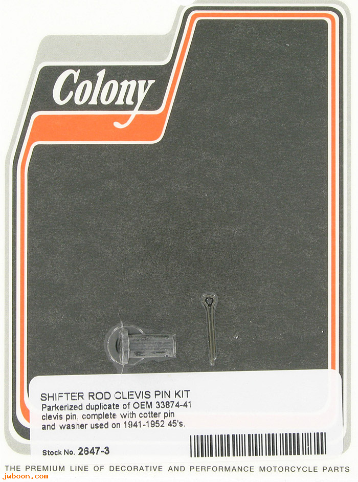 C 2647-3 (33874-41 / 2215-41): Pin, shifter rod clevis w.washer&cotter pin-750cc 41-e52.XL 77-78