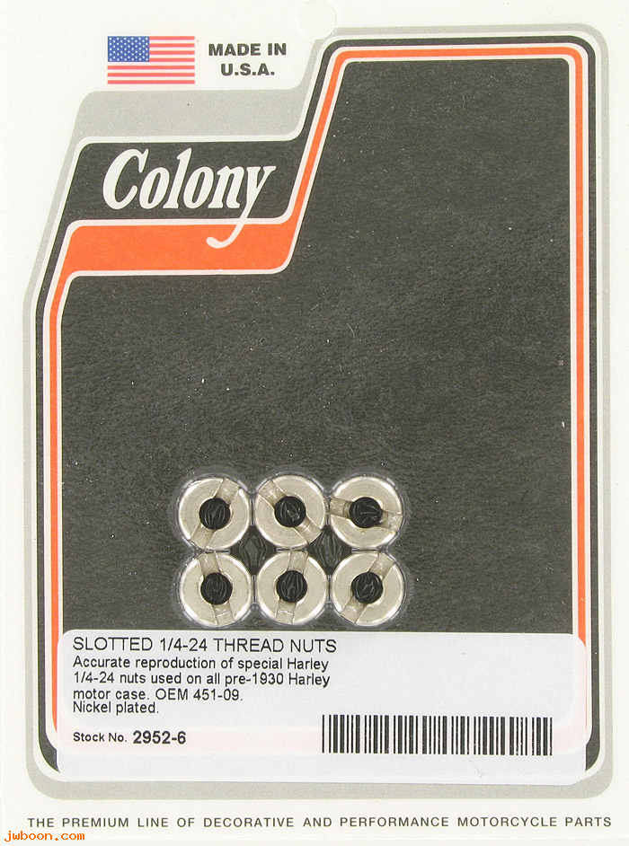 C 2952-6 (  451-09): Crankcase stud nuts (6), 1/4"-24, slotted-J,JD 11-29. 750cc 29-36