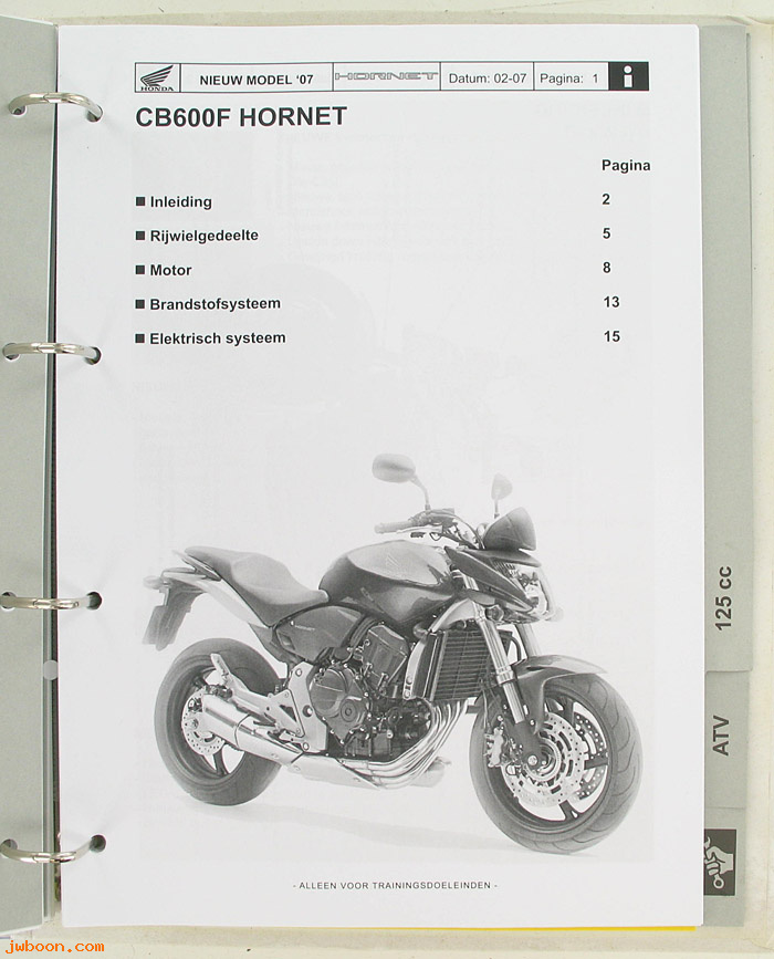 D H127continued (): SH300i.  CB600F Hornet.  CBR 125R-7