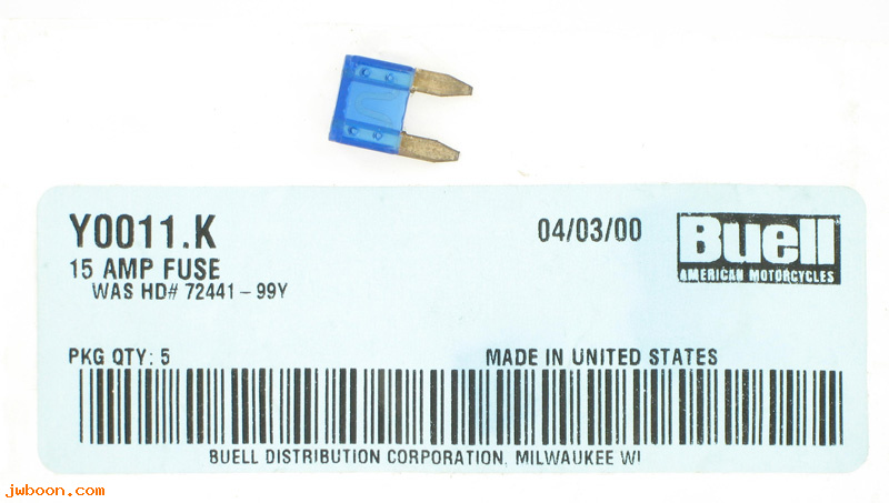   Y0011.K (72441-99Y): Fuse, 15 Amp - NOS - Buell M2, S3, X1 99-02. Blast. XB. 1125R