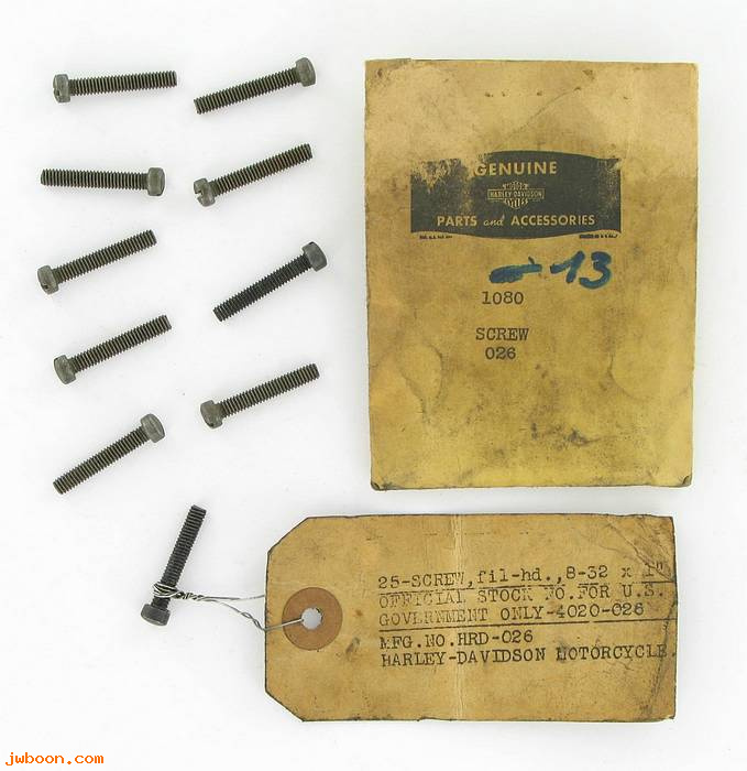       026 (    1080): Screw, 8-32 x 1" fillister head - NOS - KH, Sportster '55-'58