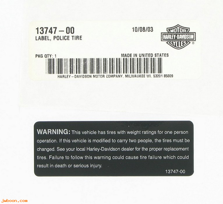   13747-00 (13747-00): Label / decal, police tire - NOS - FLHP, FLHTP '00-'02