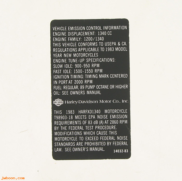   14032-83 (14032-83): Decal, vehicle emission control info - NOS - FX 1983 Shovelhead