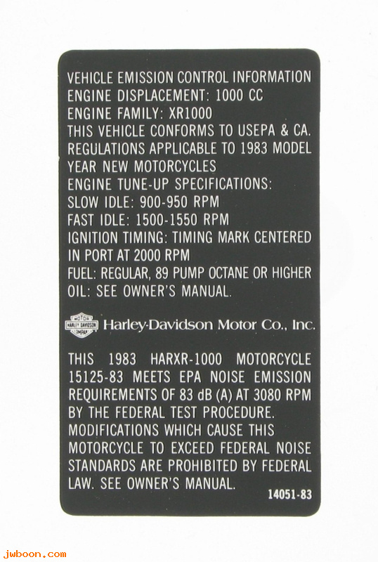   14051-83 (14051-83): Decal, vehicle emission control info - NOS - Sportster XR1000