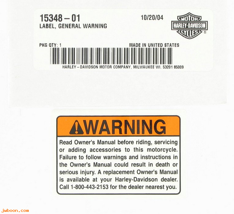   15348-01 (15348-01): Label / decal - general warning - NOS - V-rod '02-'06