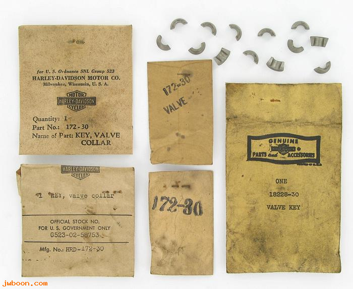     172-30 (18228-30): Keys, valve collar (2) - NOS - 750cc 32-73. VL,UL 30-48. XL 57-85