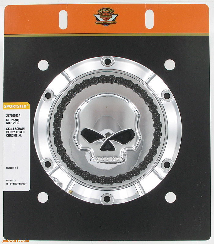   25700063A (25700063A): Derby cover - skull & chain - NOS - Sportster, XL, XR '04-