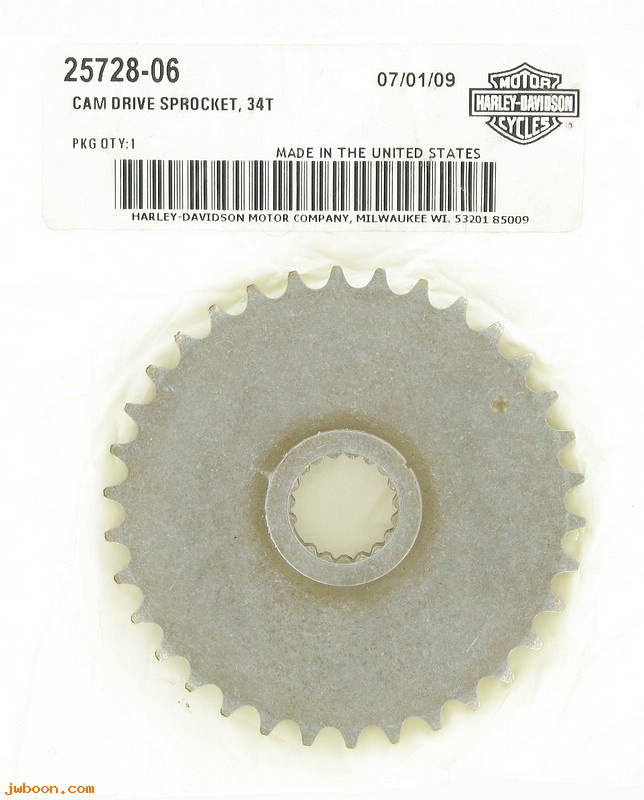   25728-06 (25728-06): Cam drive sprocket - 34 T - NOS - Twin Cam Dyna '06, all '07-