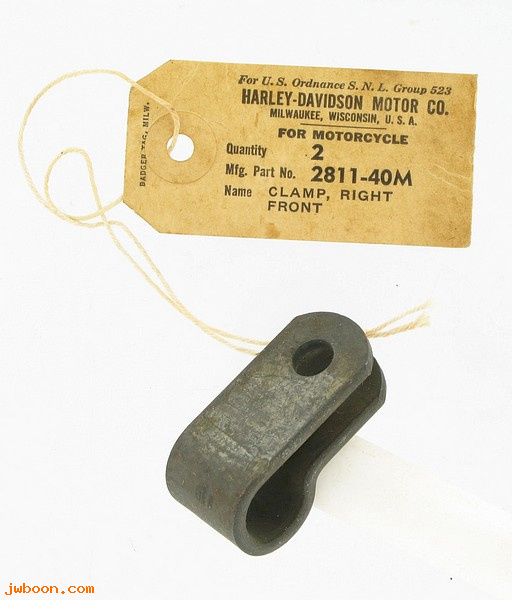    2811-40M ( 2811-40M): Clamp, right front - NOS - WLA, WLC '42-'52. G523-01-37805