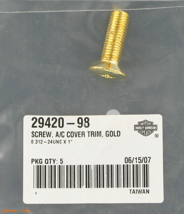   29420-98 (29420-98): Gold screw for air cleaner trim - 5/16"-24 Phillips head - NOS