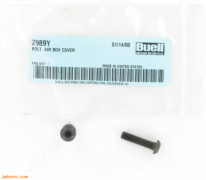       2989Y (    2989Y): Screw, 1/4"-20 x 1" hex socket button hd-airbox cover-NOS-Buell