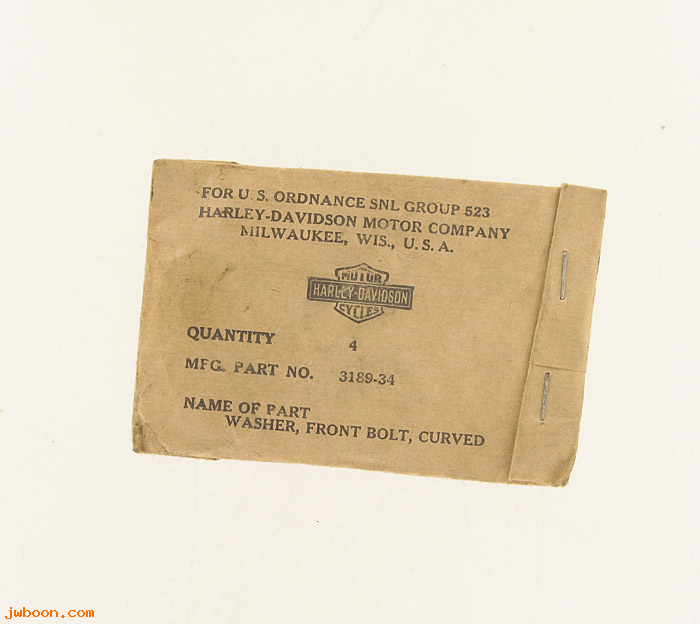    3189-34.4pack (52096-34): Washers, front bolt - curved - NOS - Solo seats '34-'80