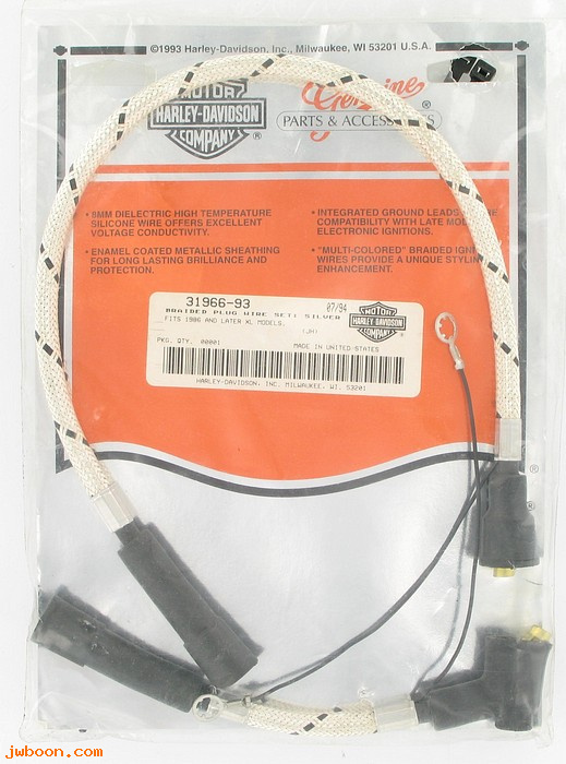   31966-93 (31966-93): Braided plug wire set - silver/black stripe - NOS - XL's '86-