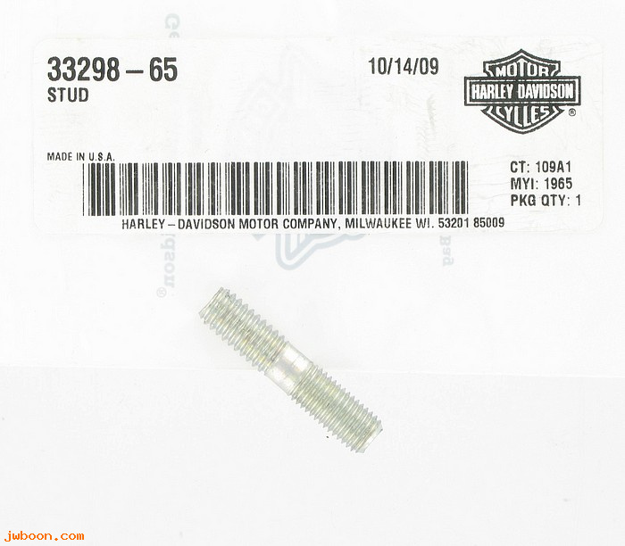   33298-65 (33298-65): Stud, side cover, 5/16"-18 - 5/16"-24 x 1-1/2" long - NOS - 65-84