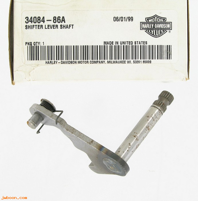   34084-86A (34084-86A): Lever, shifter shaft, with pin & spring - NOS - Big Twins 86-00