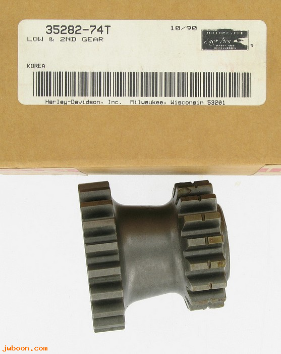   35282-74T (35282-74T): Gear, mainshaft low & second 17T & 20T "Eagle Iron"- NOS-FX 74-79