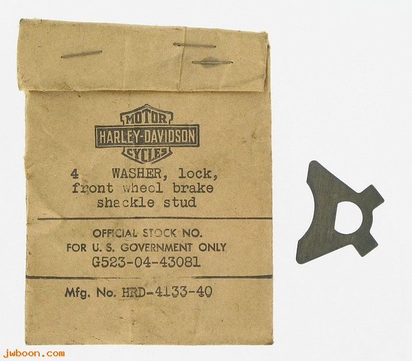    4133-40 (44229-40): Washer, fork stud, lock - NOS - Big Twins '36-'48. 750cc '40-'57