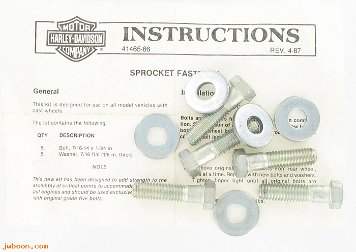  41465-86 (41465-86): Kit, sprocket fastener - NOS - Tour Glide FLT's '85-'91