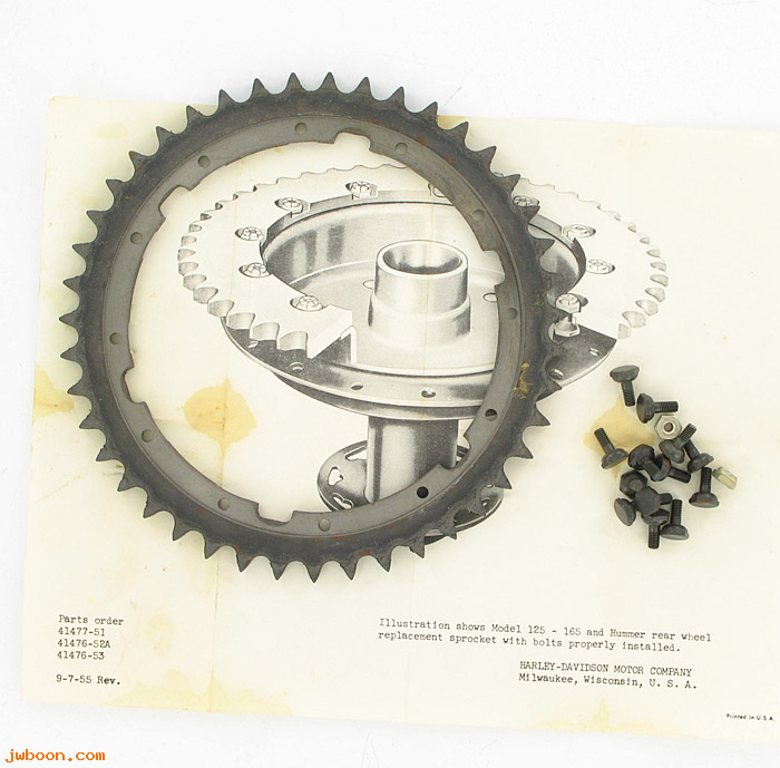   41476-52A (41476-52A): Rear sprocket - 43 T, with screws & nuts - NOS - S125. Hummer