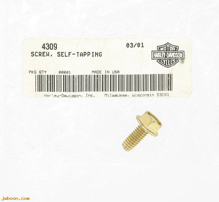       4309 (    4309): Screw, 5/16"-18 x 3/4" flange hex head - self-tapping - NOS