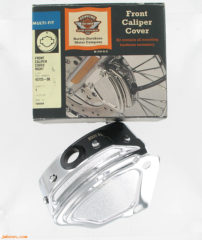   43725-00 (43725-00): Front caliper cover,right - NOS - Sportster XL '00-'03. Dyna '00-