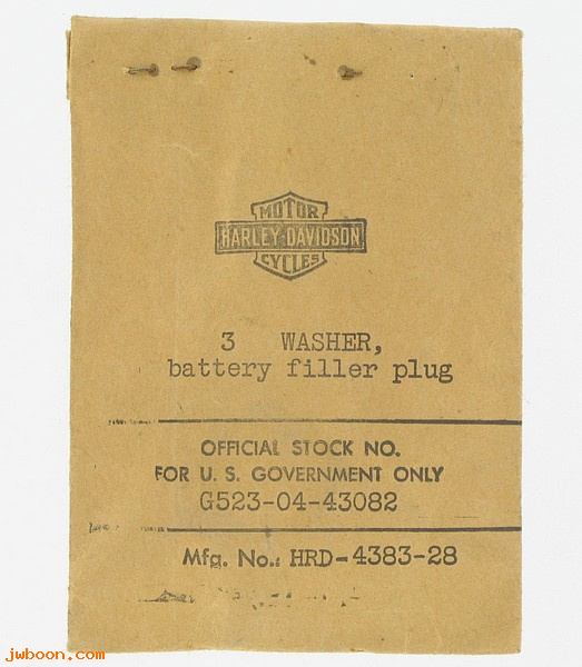    4383-28.3pack (66021-28): Washers, battery filler plug - NOS - All models later'28-'64