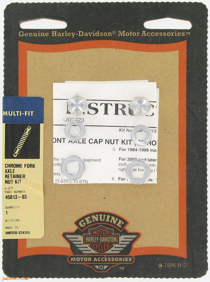   45813-03 (45813-03): Fork axle retainer nut kit-NOS-Touring. FLST/C/F/N 86-07.FXST/C