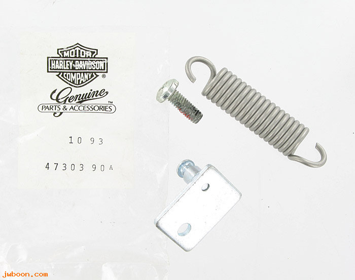   47303-90A (47303-90A): Jiffy stand spring and anchor plate kit - NOS - FXD, Dyna '91-'97