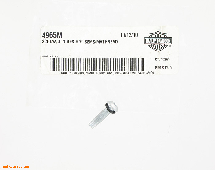       4965M (    4965M): Screw, M6 x 1.0 hex socket button head, sems - NOS - V-rod