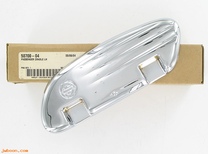   50700-04 (50700-04): Passenger footboard cradle, Swept wing-left -NOS- FLH,FXD,Softail