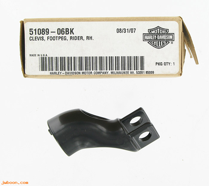   51089-06BK (51089-06BK): Clevis, rider footrest - right, gloss black - NOS - V-rod '06-'08