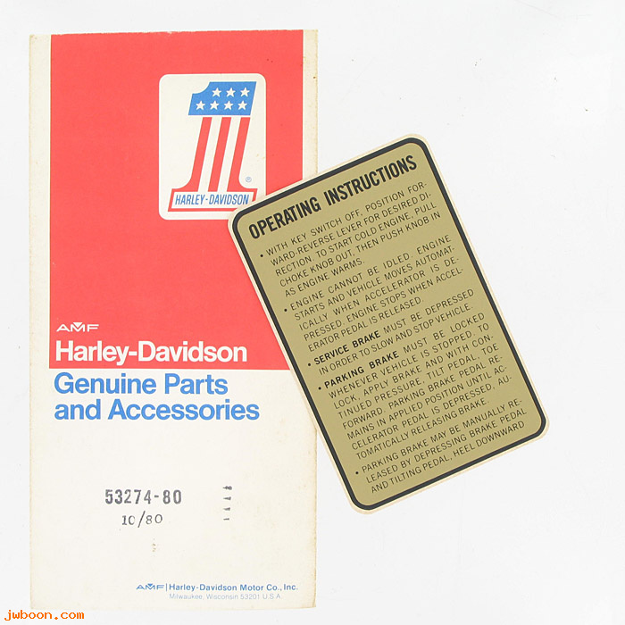   53274-80 (53274-80): Decal, operating instructions - NOS - Golf car D '80-