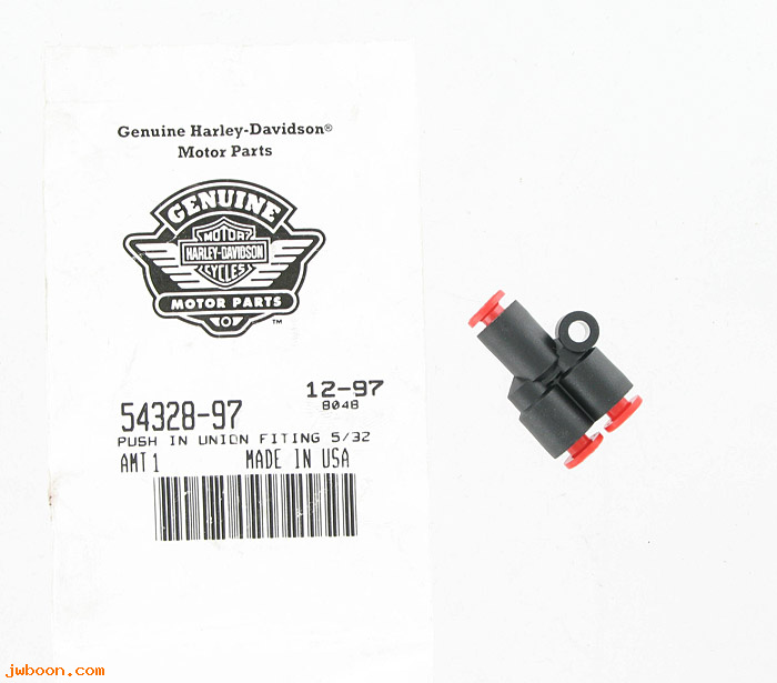   54328-97 (54328-97): Push-in union fitting, 5/32" - NOS - Touring Tour Glide FLT 97-02