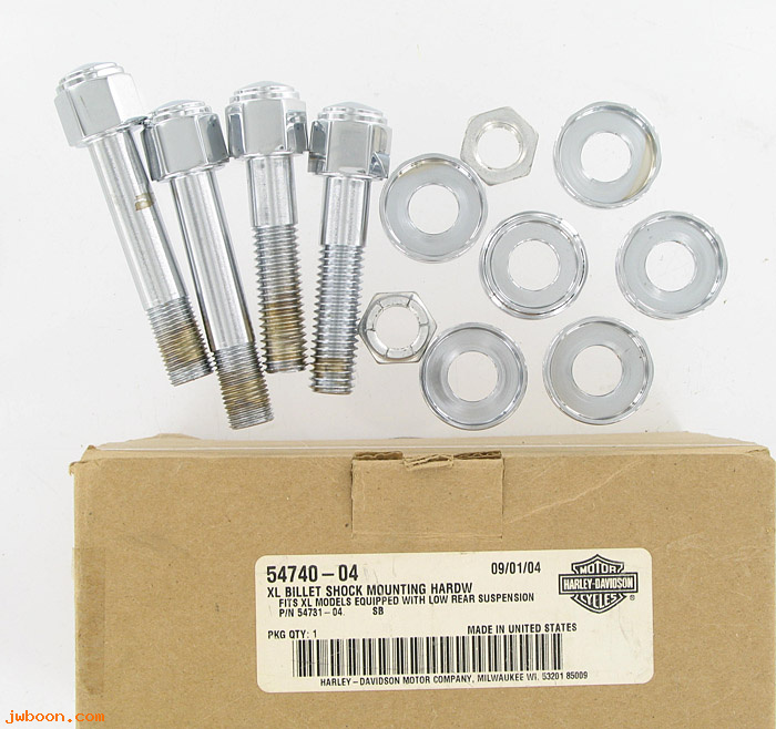   54740-04 (54740-04): Billet shock mounting hardware, XL low suspension -NOS- Sportster