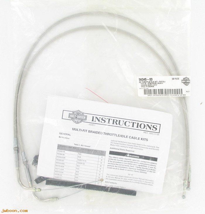   56345-03 (56345-03): Stainless steel throttle/idle cables - NOS - FXD,FLSTC/F,FLHR